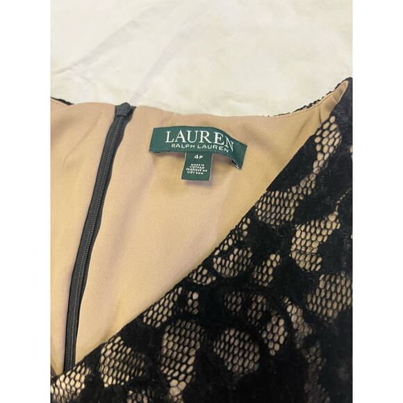 Lauren Ralph Lauren Black Dress Size 4, Cocktail Velvet Burnout Lace Overlay - Picture 7 of 9